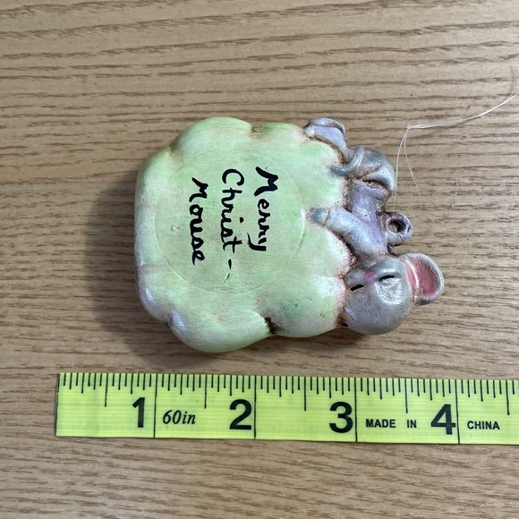 Vintage Ceramic Mouse Christmas Ornament Handmade Sleeping Baby Mouse 1989 4" - Picture 5 of 6
